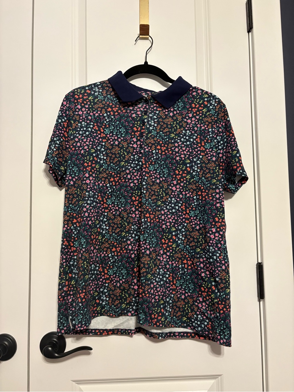 Lands' End Navy Collar Floral Polo - Multicolor Ditsy Print